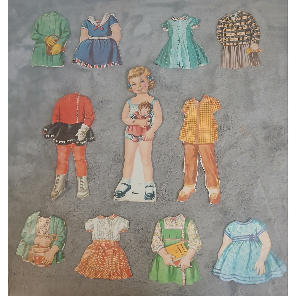 Vtg Julie Paper Doll Set 10 Outfits 1940s 1950s Mid Century Fashion Toy USA READ